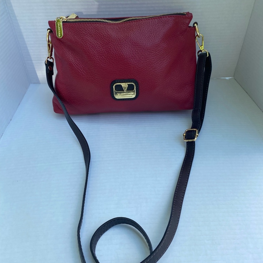 Valentina Leather Red Crossbody Bag with Gold Details